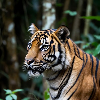 Tiger in jungle staring forward