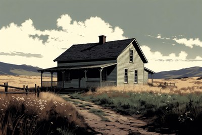 Old Farmhouse in Grassy Field