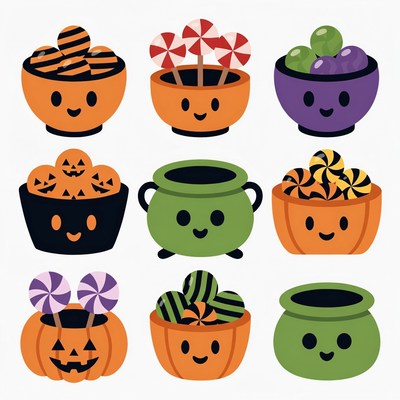 Cute Halloween Candy Bowls Illustration