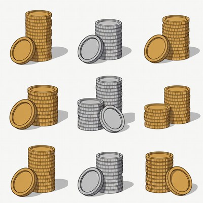 Gold and Silver Coin Stacks Illustration