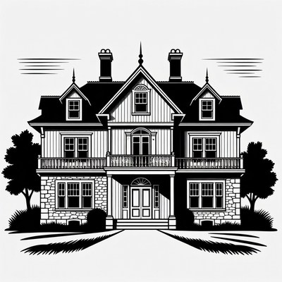 Victorian Mansion Black Silhouette