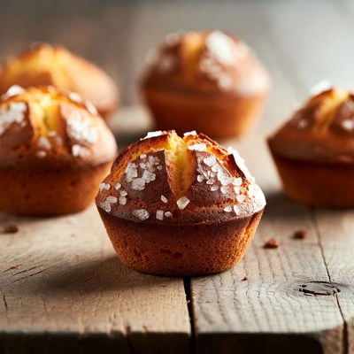 Salted Golden Cupcakes on Wooden Surface