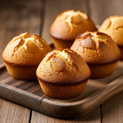 Fresh Muffins on Wooden Tray