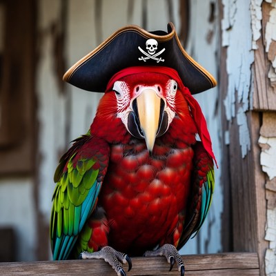 Pirate Parrot Wearing Tricorn Hat