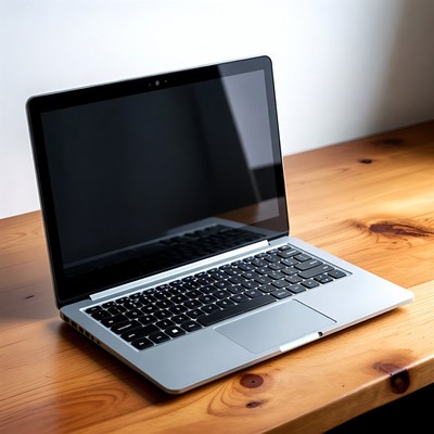 Silver laptop on wooden desk