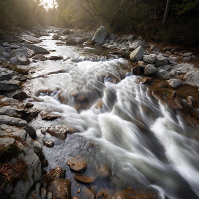 Mountain Stream Flowing Over Rocks