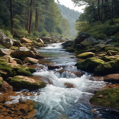 Mountain Stream Flowing Through Forest