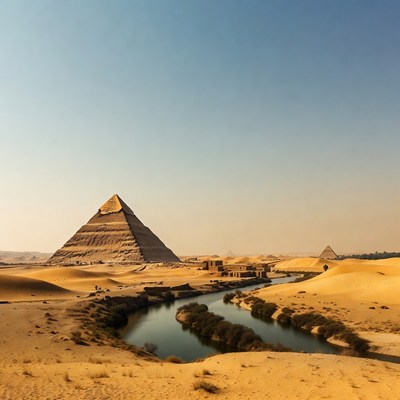 Great Pyramid with Nile River