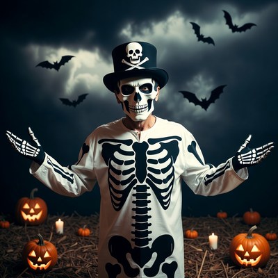 Skeleton Man in Halloween Costume