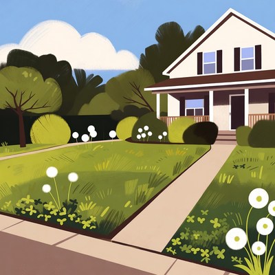 White house with green yard