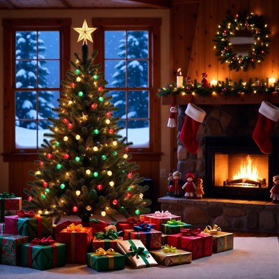 Cozy Christmas Living Room with Tree
