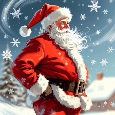 Santa Claus in snowy winter scene