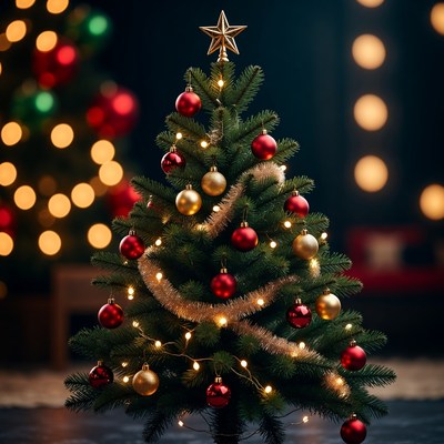 Festive Christmas Tree with Lights and Ornaments