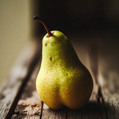 Ripe Green Pear on Wooden Surface