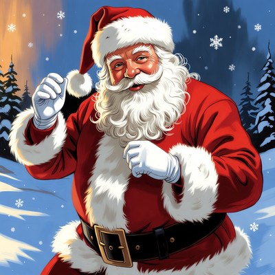 Santa Claus Boxing in Snowy Forest