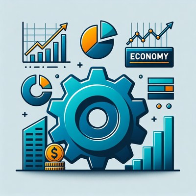 Economy Gear with Charts and Graphs