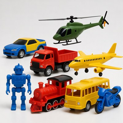 Colorful Toy Vehicles and Robot
