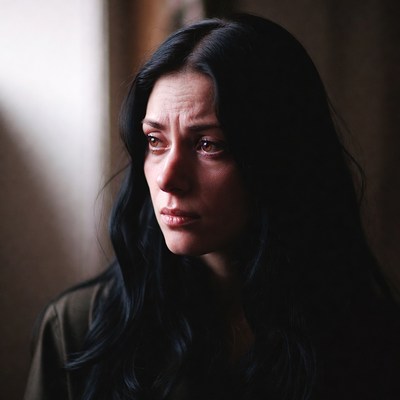 Woman with intense expression