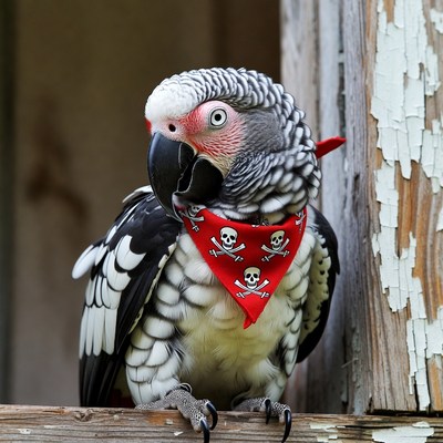 Grey Parrot with Red Bandana