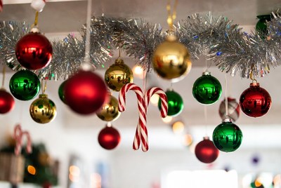 Colorful Christmas Ornaments and Candy Canes