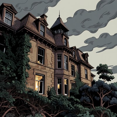 Victorian Haunted Mansion Illustration