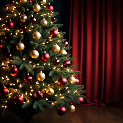 Christmas Tree with Red Gold Ornaments
