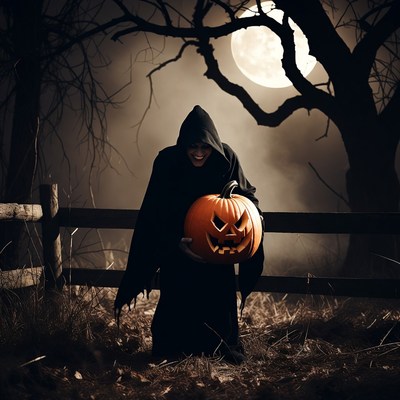 Grim reaper holding jack-o-lantern