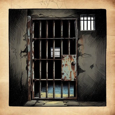 Rusty Prison Cell Door Illustration