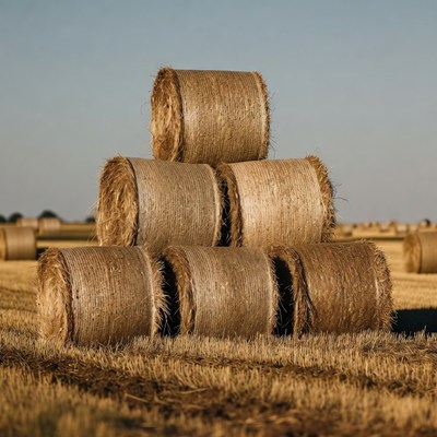Stacked Hay Bales in Field
