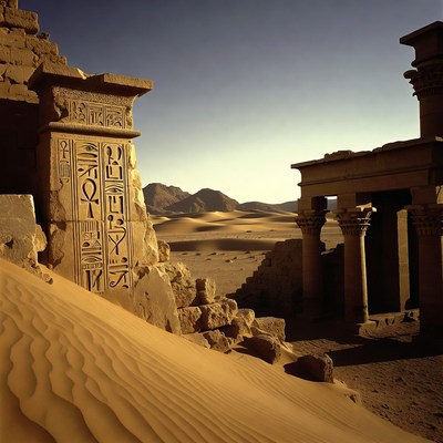 Ancient Egyptian Temple Ruins in Desert