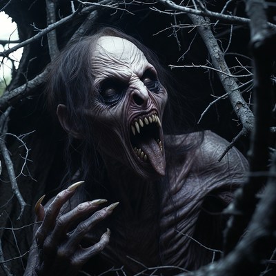 Female Vampire Screaming in Branches