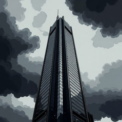 Tall Skyscraper Under Dark Clouds