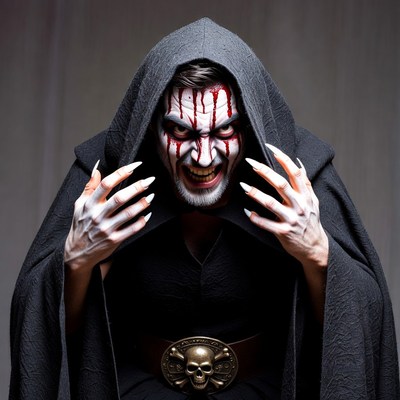 Man in hooded skull makeup with claws