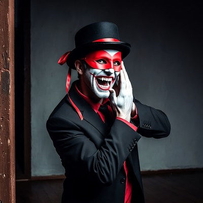 Man in red and white clown makeup