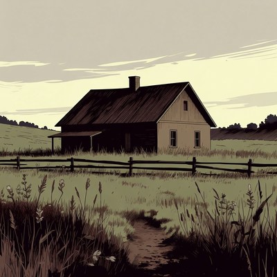 Rustic Cabin in Grassy Field