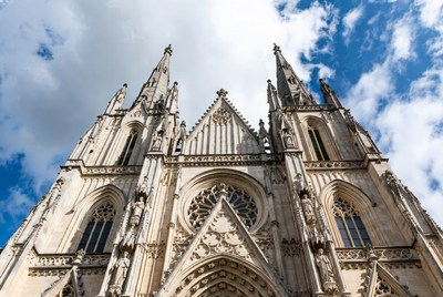 Gothic Cathedral with Spires and Rose Window