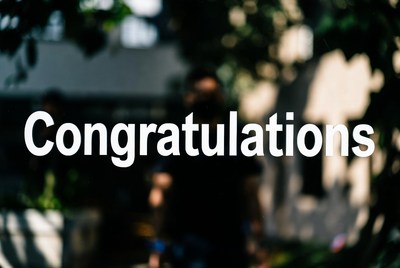 Congratulations Text on Glass Window