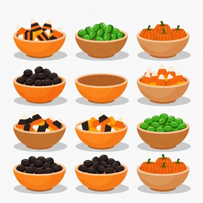 Assortment of Halloween Bowls Illustration