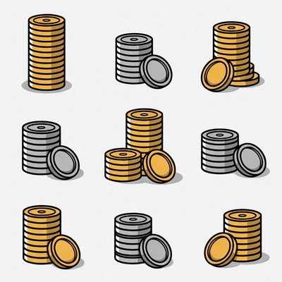 Stacks of Gold and Silver Coins Illustration