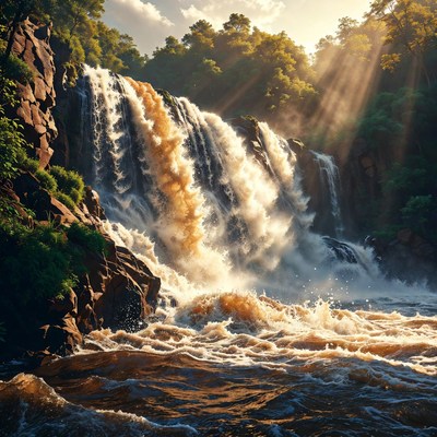 Majestic Waterfall in Lush Forest