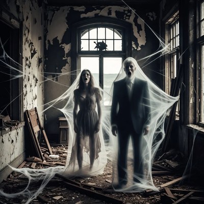 Ghostly Bride and Groom in Abandoned Room