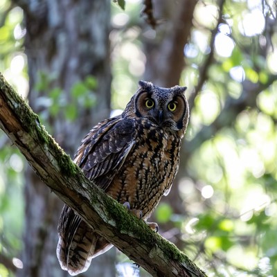 Barred Owl Perched on Mossy Branch