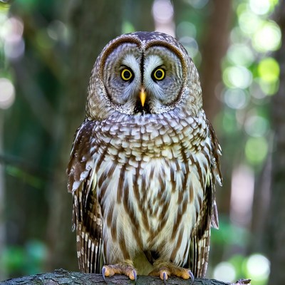 Barred Owl Perched on Tree Stump
