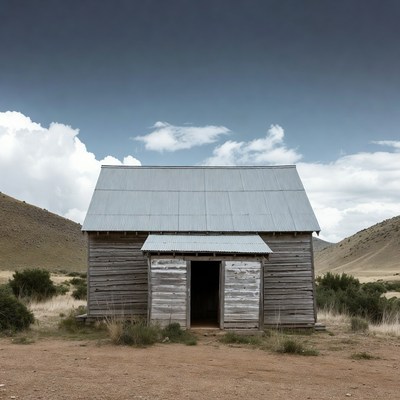Old wooden barn in desert valley