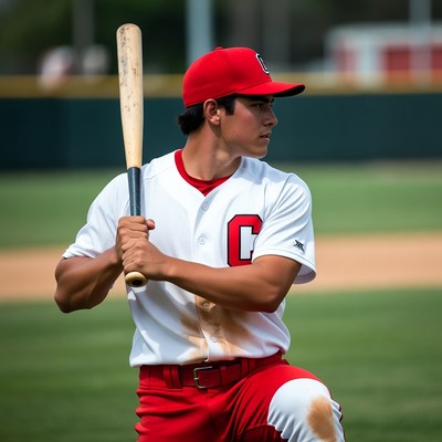 Latino baseball player swinging bat