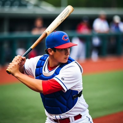 Catcher swinging bat in baseball game