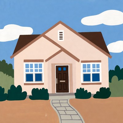 Pink house with blue sky