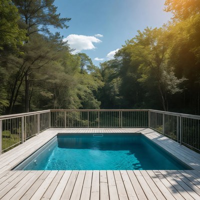 Infinity pool deck in forest