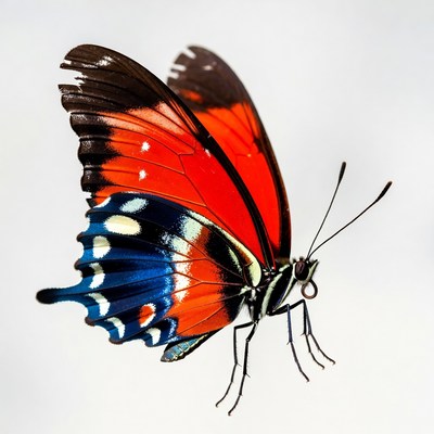 Red Morpho Butterfly on White Background