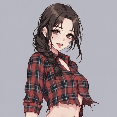 Anime girl in plaid shirt